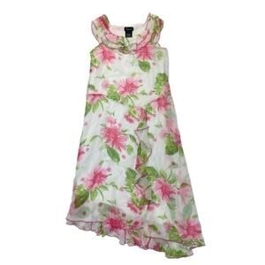 Speechless Floral Dress white pink green flowers asymmetrical girls Size 12
